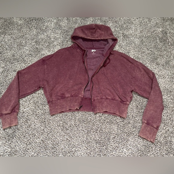 SO brand vintage maroon cropped zip up hoodie - Picture 3 of 5